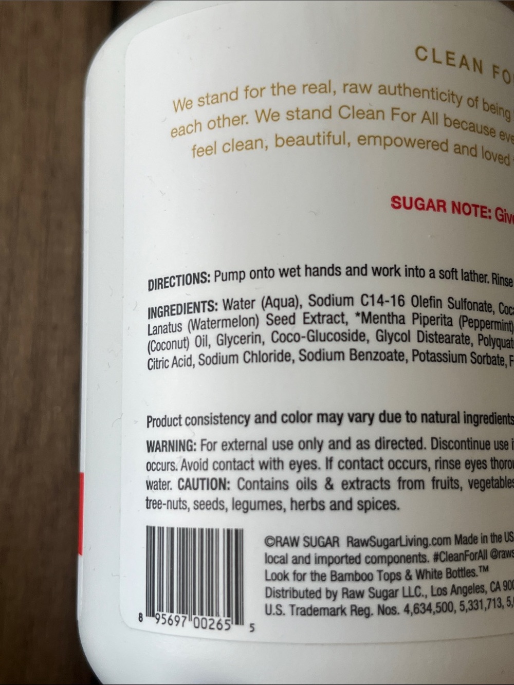 Raw Sugar Moisture Loving Hand Wash - Watermelon + Fresh Mint (White/Gold Pump) - Picture 2 of 6